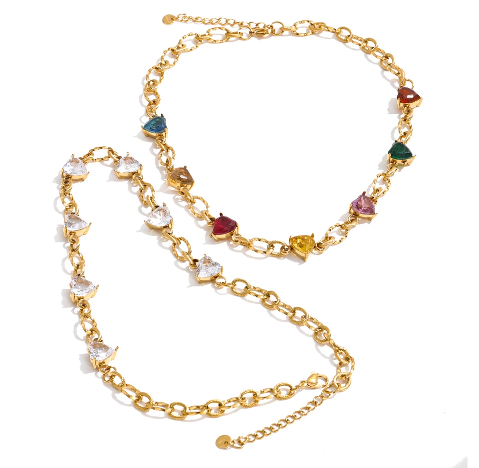 Yhpup Edelstahl-Halskette mit bunten Zirkonia-Herzen, hochwertige, zarte Neuheiten, Fantasy-Schmuck, Geschenk – Detail 2