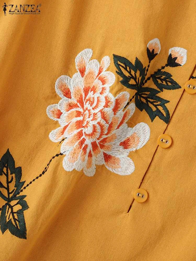 2024 ZANZEA Summer Women Tanks Tops Vintage Cotton Shirt Female Casual Loose Blusas Bohemian Sleeveless Embroidery Floral Blouse