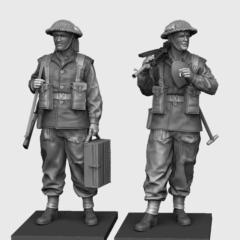 1/35 Scale WW2 Resin Soldier Figure Model Kit British Bren Team Set 2 People Military Hobby Miniatures Unassembled and Unpainted