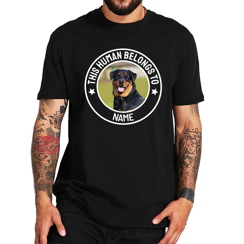 This Human Belong Pet T-shirt pour hommes et femmes, nom personnalisé, photo, personnalisé, chien, chat, 100% coton