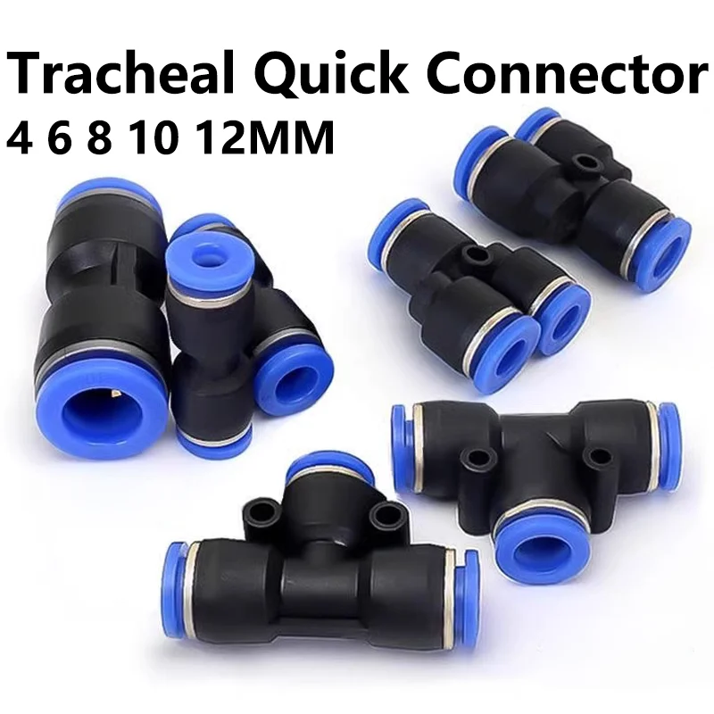 

100PCS PE PU PY 4 6 8 10 12mm Pneumatic Quick Fitting Air Connectors Connect Tee 3Way Plastic Pipe Hose Tube Connector