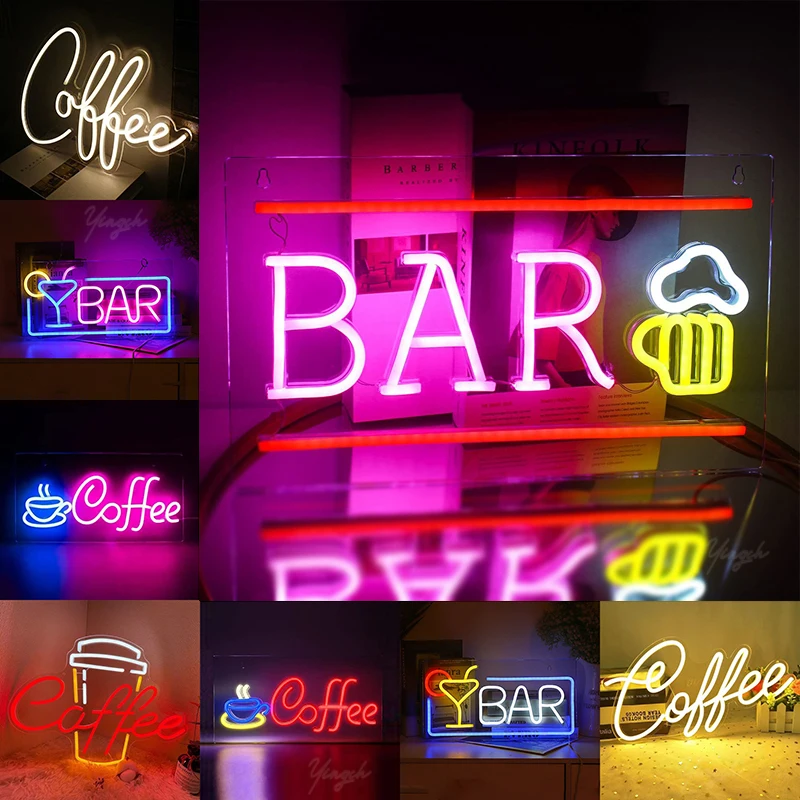 

Beer Mugs Bar Neon Light Sign LED Coffee Decoration Night Lamp Custom Logo Text for Game Room Shop Club Party KTV USB Plug