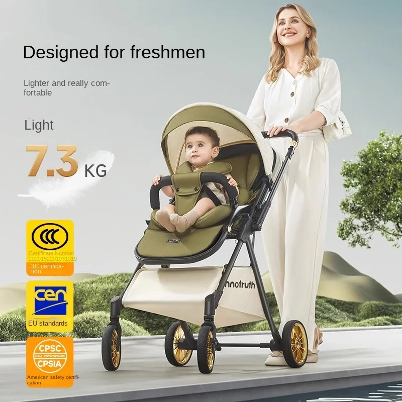 The New Baby Stroller Can sit or lie down 0 - 3 Years Old Lightweight Folding Two-way Push Spine Protection Four Wheel Stroller