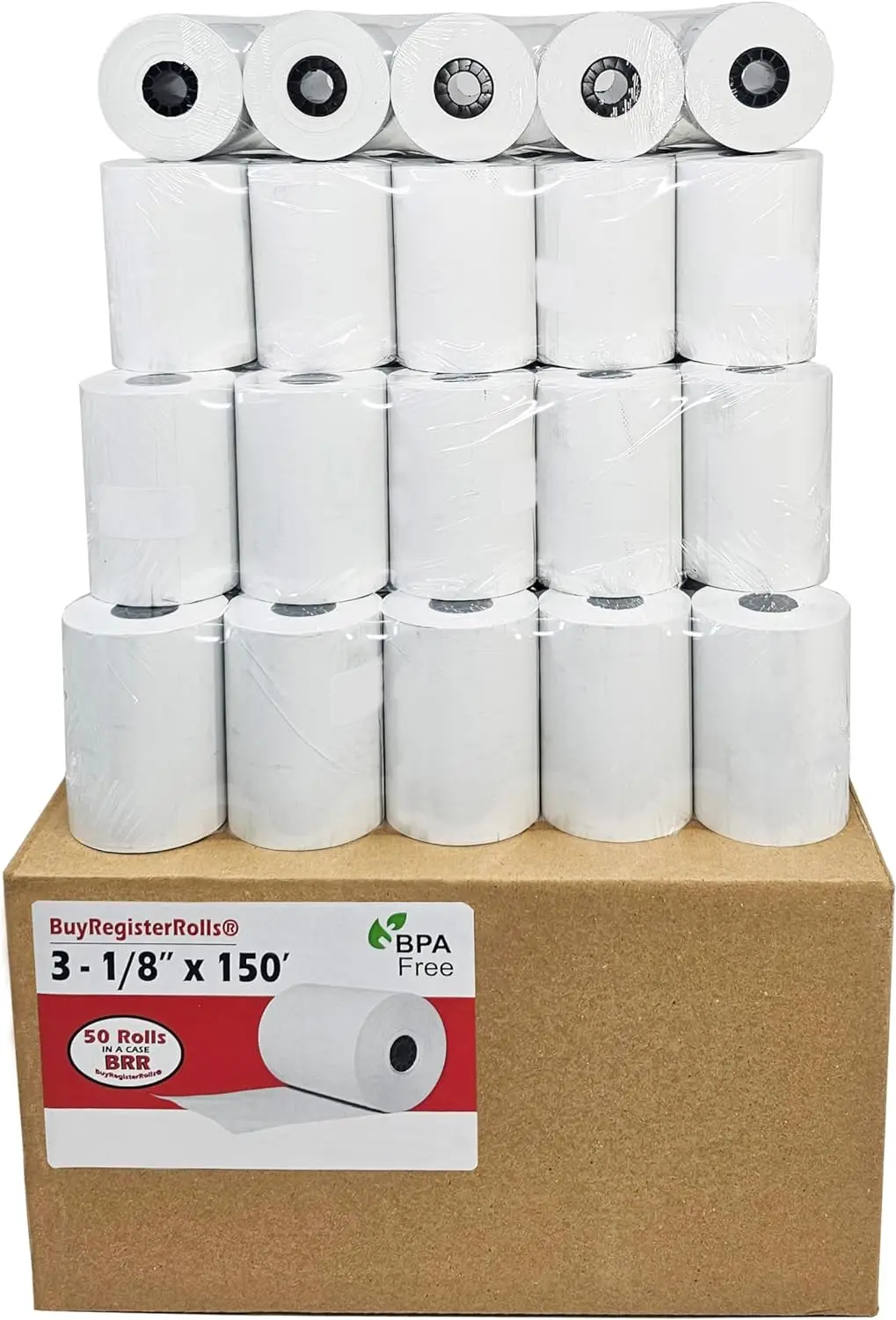 Rollos de papel térmico de 1/8x150 para impresora de caja registradora, se adapta a todas las impresoras Clover 55 GSM, SCP700, TSP100, TSP300, TSP400, 50 rollos