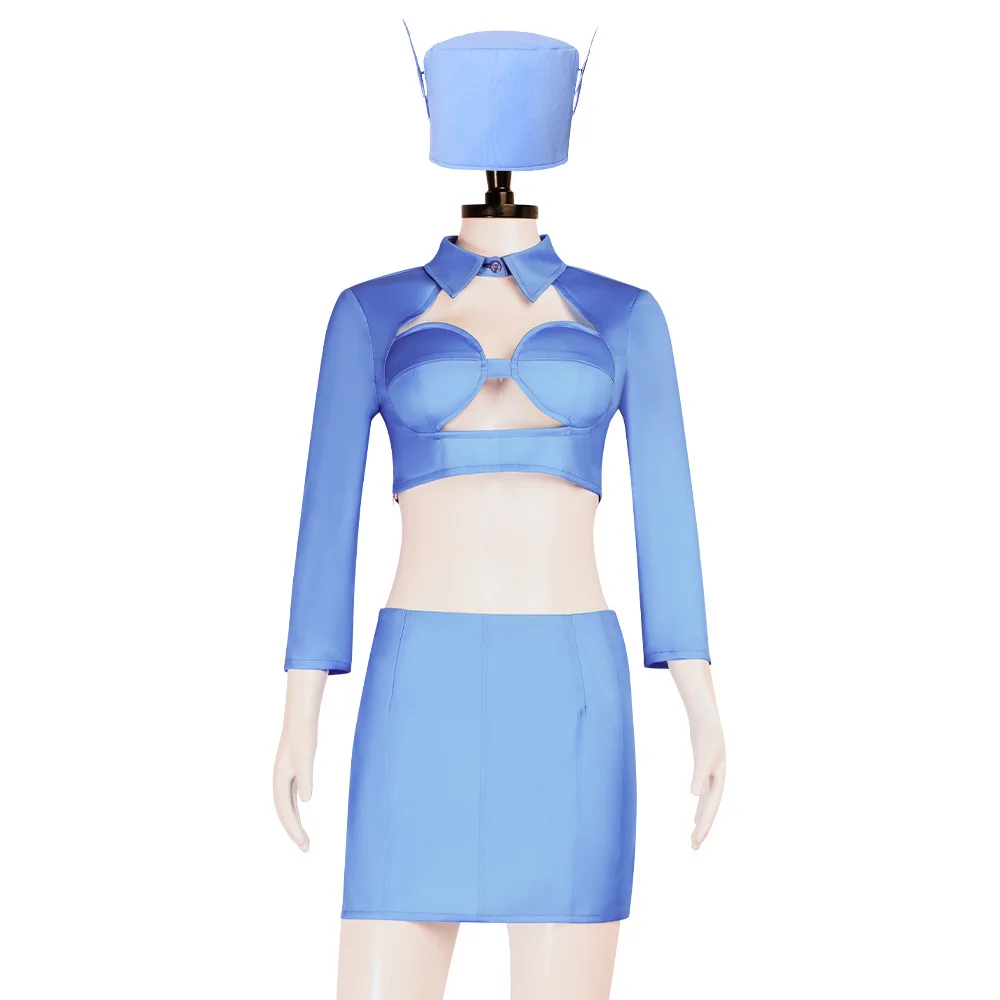

The Fifth Element Cosplay Blue Uniform Dress Waiter Costume Adult Women Vintage Airline Stewardess Halloween Fashion Sexy Set