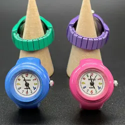 Steel Fun New Macaron Color Punk Quartz Finger Watch Ring for Women Round Clock Rings Digital Watch Stretchy Rings Jewelry Gifts