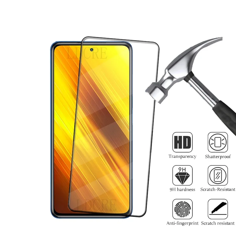 Protector de pantalla de vidrio templado para Poco X3 Pro, cubierta completa con pegamento 9H HD, 4 unidades