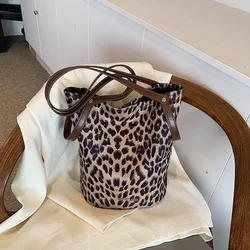 High End Fashion Versatile Leopard Print Bucket Bag for Women Trendy Niche Design Retro Shoulder Bag Tote Bag Женская Сумка