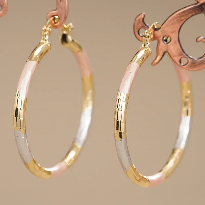 European and American Dual Color Circle Oil Earrings for Women with Exquisite Design, Round Chessboard Design Accessories