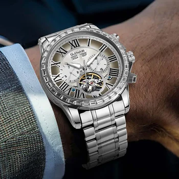 GLENAW Orologio meccanico multifunzione autentico completamente automatico Orologio impermeabile da uomo di tendenza di fascia alta alla moda
