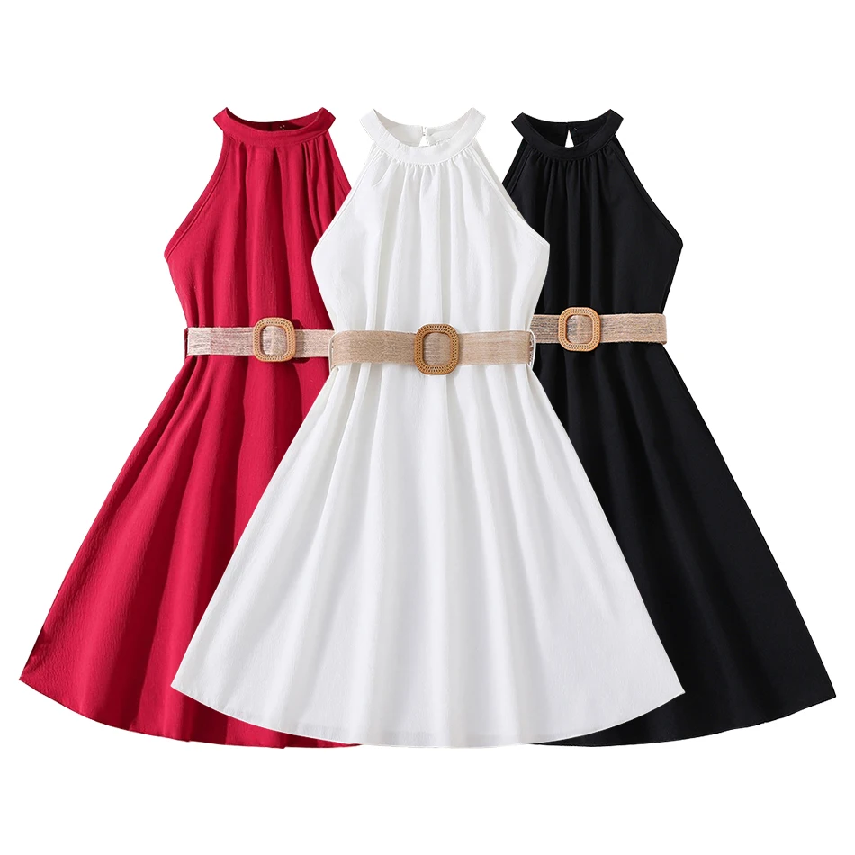 Stylish Big Girls Casual Off Shoulder Sleeveless Halter Neck Dress Perfect for Summer Parties and Special Occasions Flowy Skirt