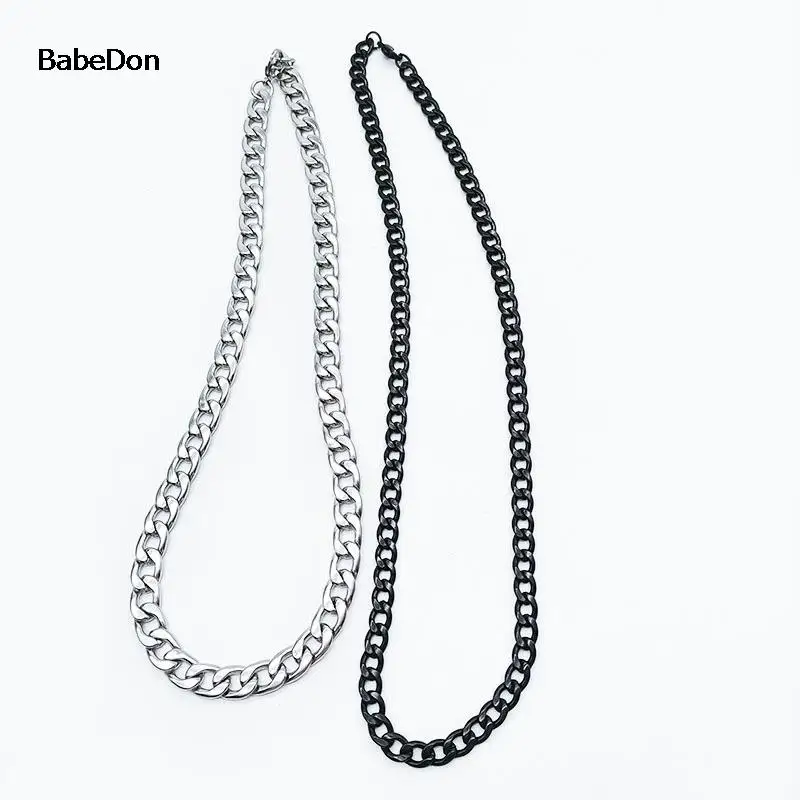 BabeDon Men\'s Cuban Link Chain Necklace Stainless Steel Black Gold Color Male Choker colar Jewelry Gifts for Him