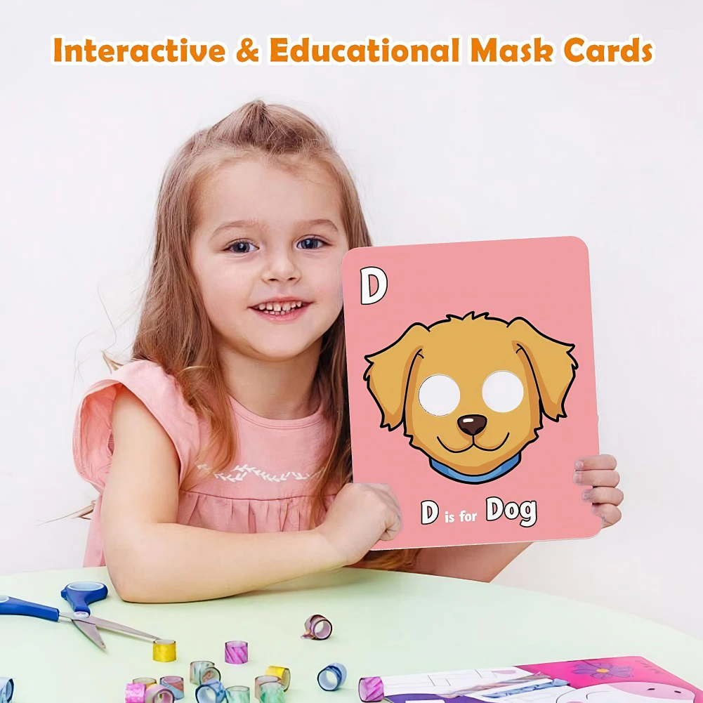 26 PCs Alphabet Flash Cards with Animal Masks Colorful Alphabet Mask Cards Letter Cards for Kids Preschool Kindergarten