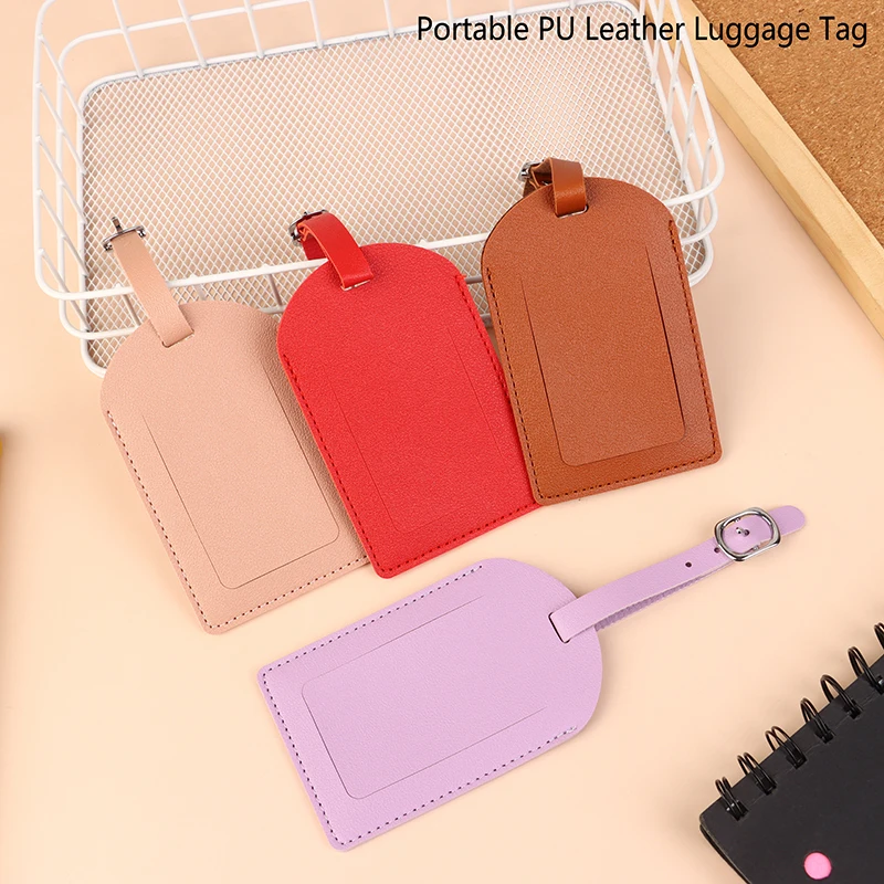 1PC Portable PU Leather Luggage Tag Suitcase Identifier Label Baggage Board Bag Tag Name ID Address Holder Travel Passport Card