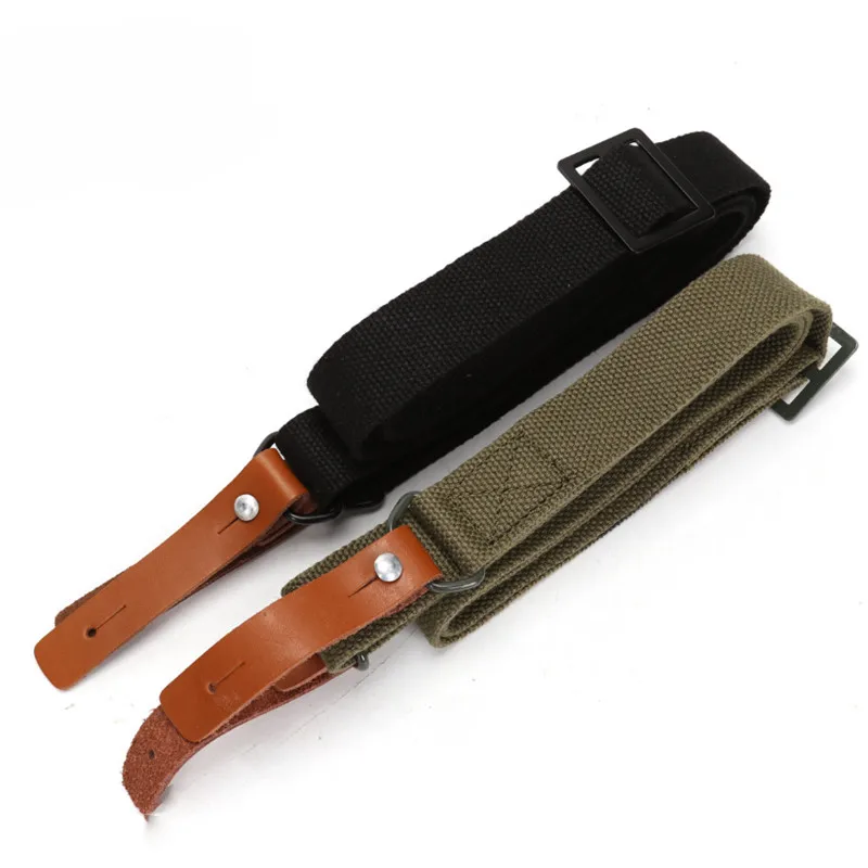 Outdoor Hunting Rifle Sling Rope With Cowhide Gun Rope Technique Adjustable Nylon Fan Seat Belt Double-point Lanyard