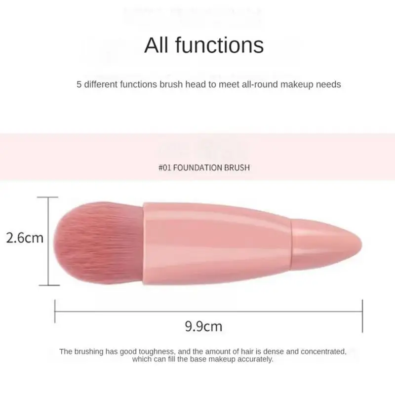 5 PCs Cosmetic Brush Portable Makeup Brush Travel With Mirror Box Makeup Set Brush Loose Brush Blush Brush Eyeshadow Brush