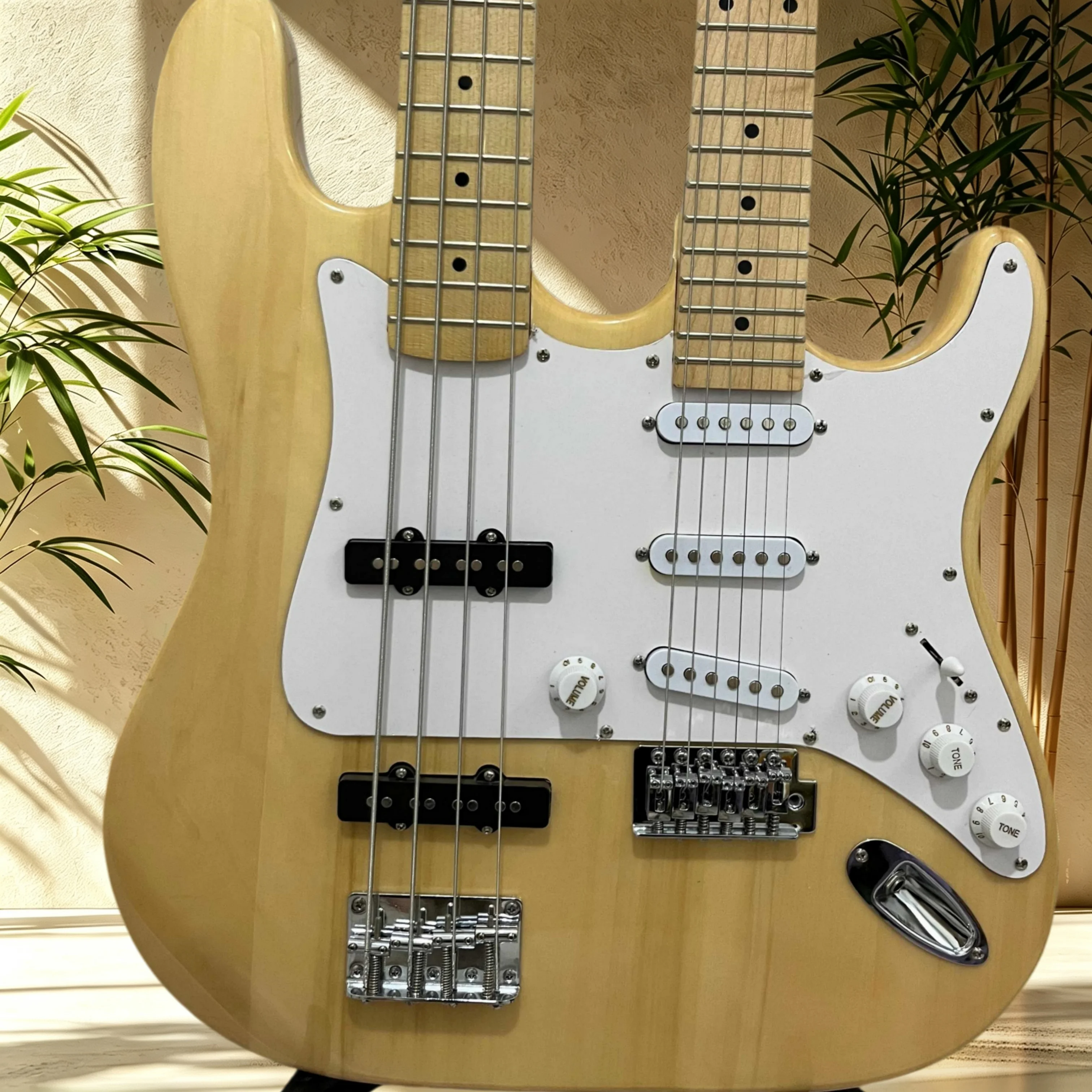 Hot Sale Double Neck Instrument STW Electric Guitar PB Style 4 String Bass Basswood Body Maple Neck Fretboard Beginner