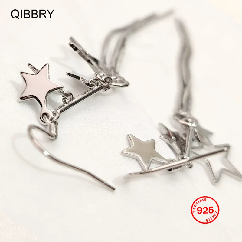 

Модные длинные серьги-капли с несколькими звездами, женские серьги из настоящего стерлингового серебра 925 пробы, новые ювелирные изделия высокого качества