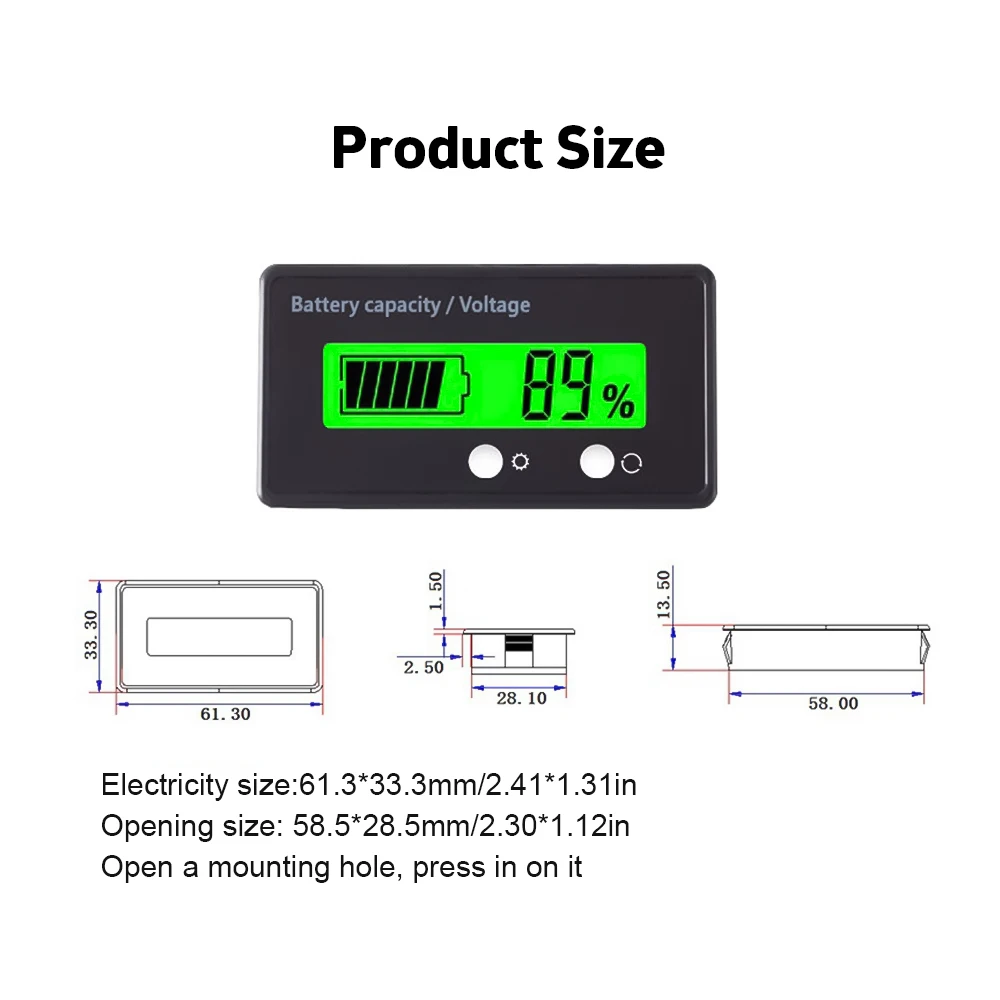 Pojemność napięcie wyświetlacz LCD 12V 24V 36V 48V dla majsterkowiczów kwasowo-ołowiowy litowo-jonowy NCM LiFePO4 wskaźnik zasilania baterii Monitor