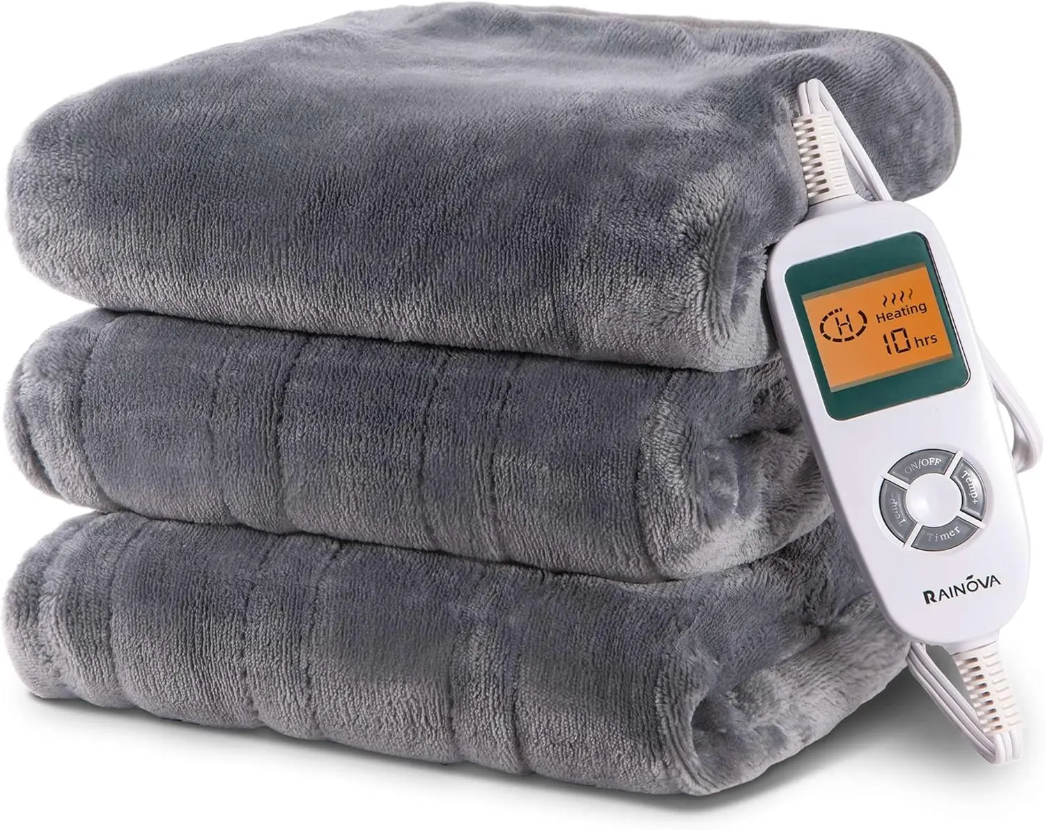 

Electric Heated Blanket 84x90 Flannel, 10 Heat Levels, Auto-Off, Machine Washable, ETL FCC Certified Gray