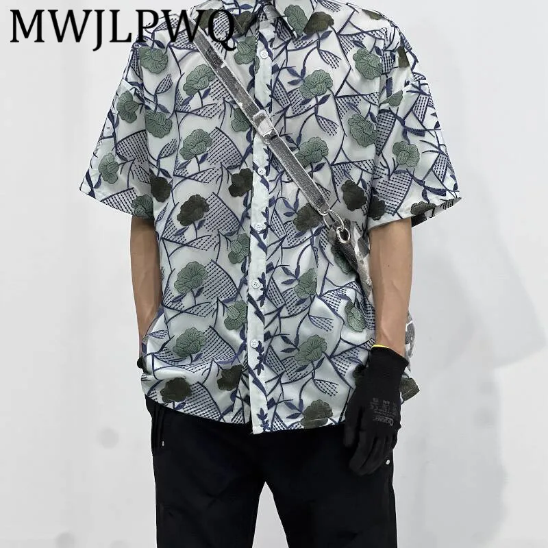 

MWJLPWQ Male High Street Texture Niched Design Lapel Shirts 2025 New Lace Elegant Short Sleeve Women Loose Casual Tops 11784