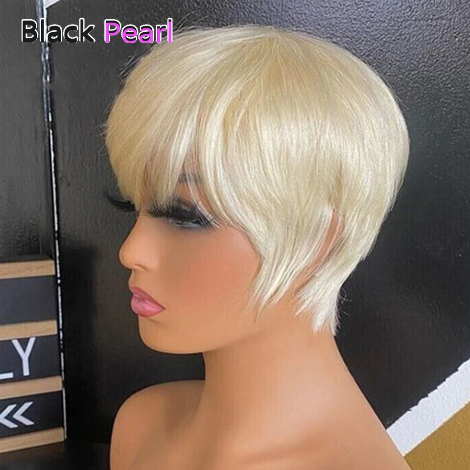 

#613 Blonde Color Human Hair Wigs Blonde Human Hair Wig With Bangs Wigs For Women Remy Hair Short Straight Hair