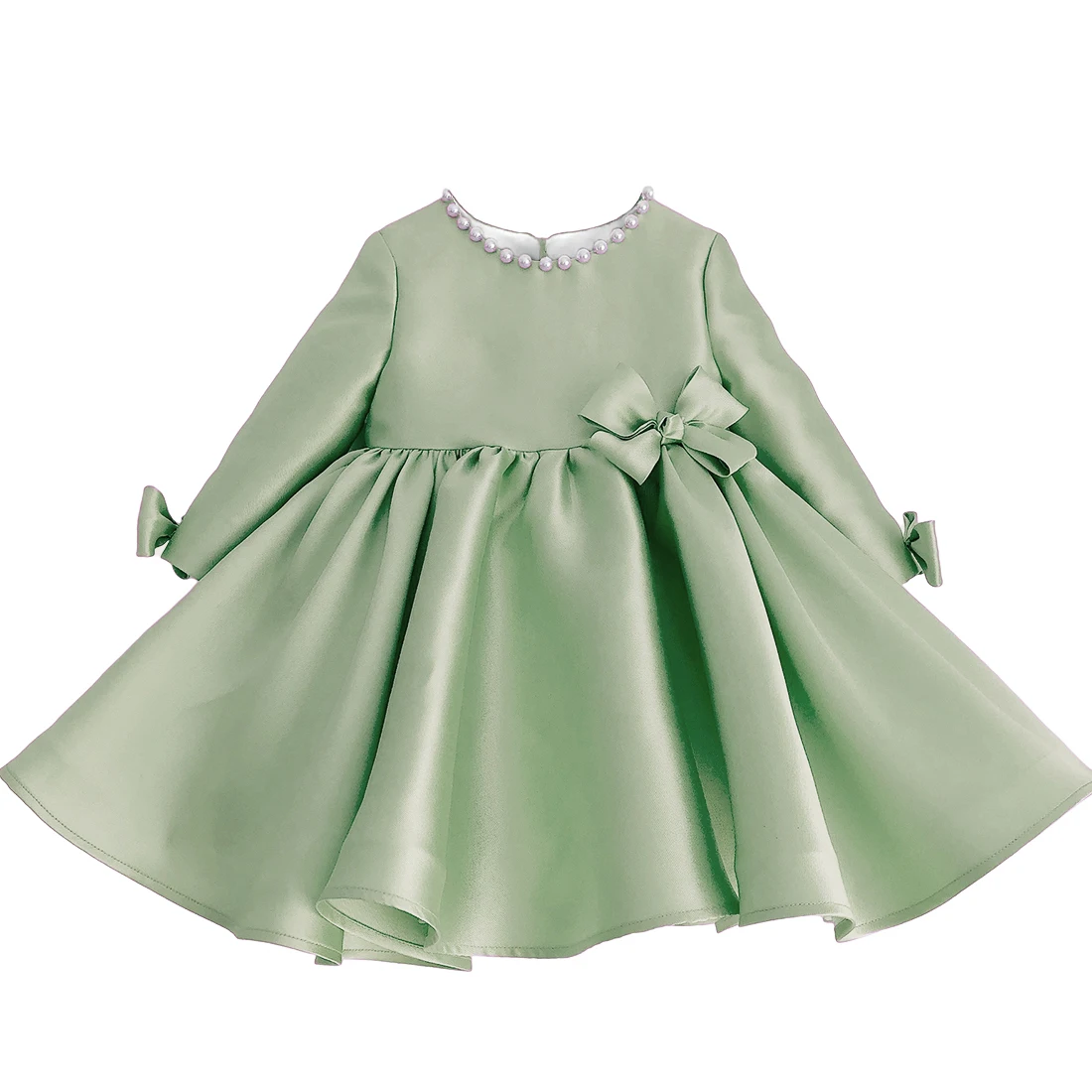 女の子のためのサージュグリーンのプリンセスドレス,ビーズのアップリケ,サイズ1〜14のドレス,誕生日,結婚式,パーティー,2024