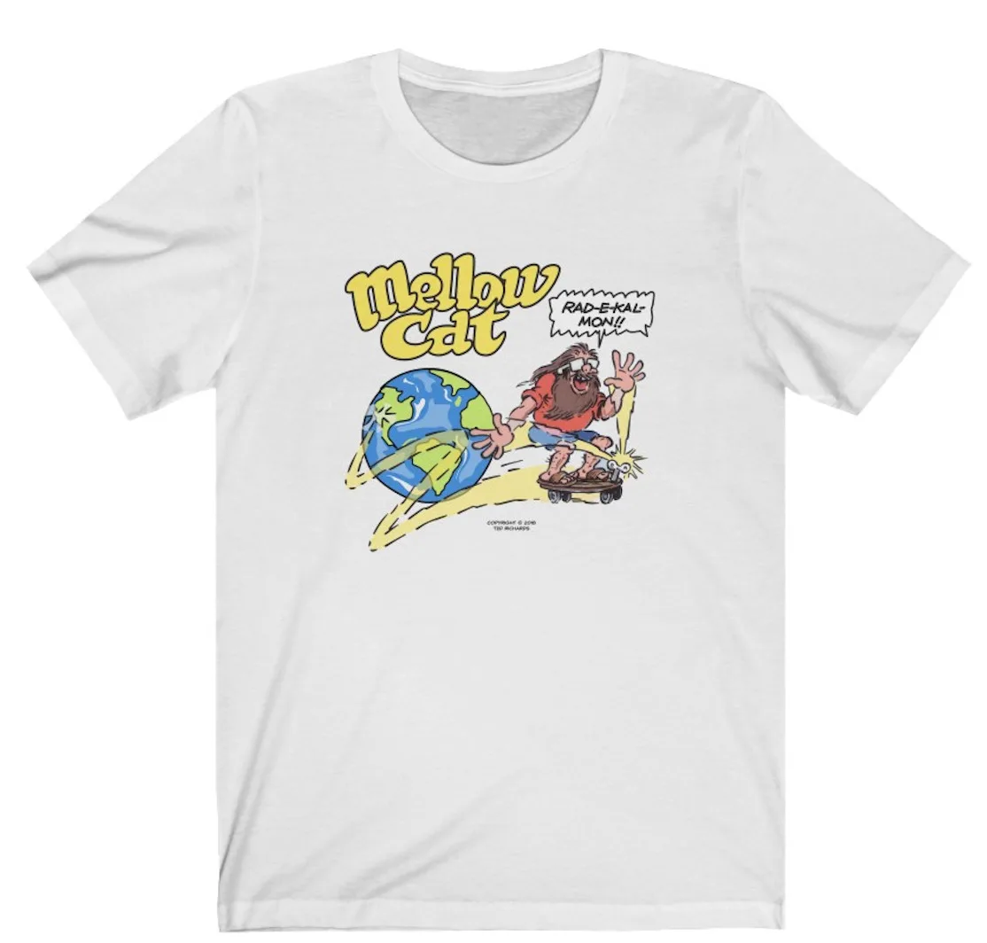 

Ретро-футболка для скейтборда с котом Mello, размеры XL или 4XL, 1970s, футболка для скейтборда