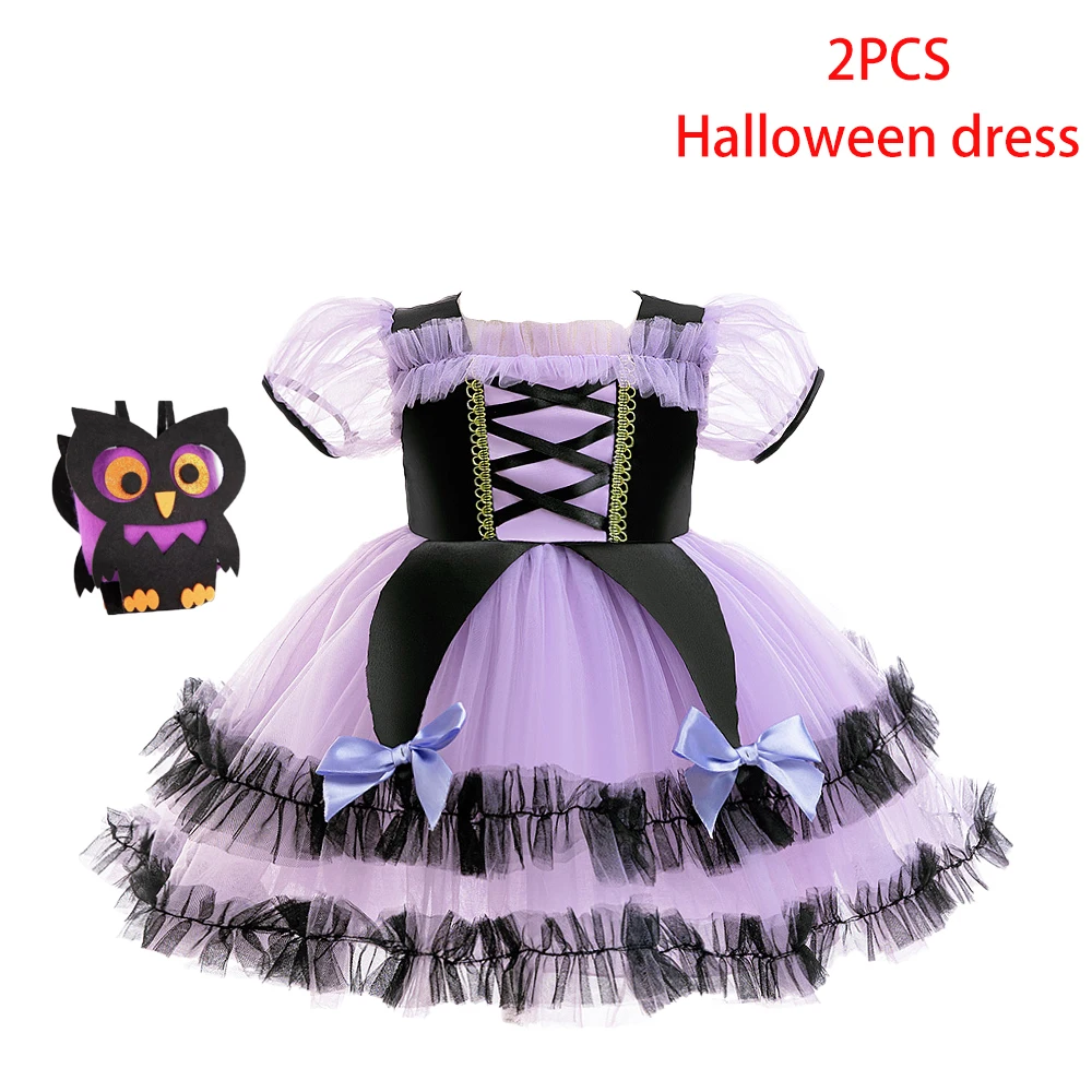 Girls New Kuromi Cosplay Party Dress Kids Purple Lace Halloween Dresses Girl Bow All Saints Clothes Young Fashion Daily Costumes