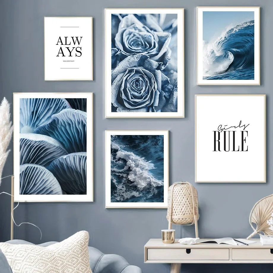 

Sea Sardine Blue Rose Mushroom Succulent Plants Wall Art Canvas - Living Room Decorative Posters And Prints - Home Decor