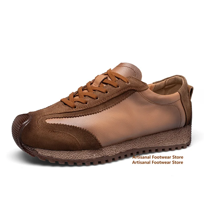 

Brown/black/white Leather Board Shoes Men's Shoes Retro Height Increasing Lace-Up Sports Shoes British Style Men's Shoes