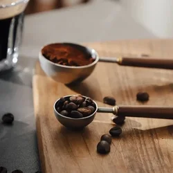1PC 304 Stainless Steel Walnut Long Handle Coffee Powder Powder Measuring Spoon Kitchen Baking Tools Measuring Spoon Cucharas