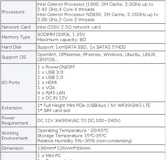 Fanless Mini PC Firewall Router Intel Celeron J1900 N2830 4x 2.5G Ethernet Support Windows Linux Pfsense OpenWrt