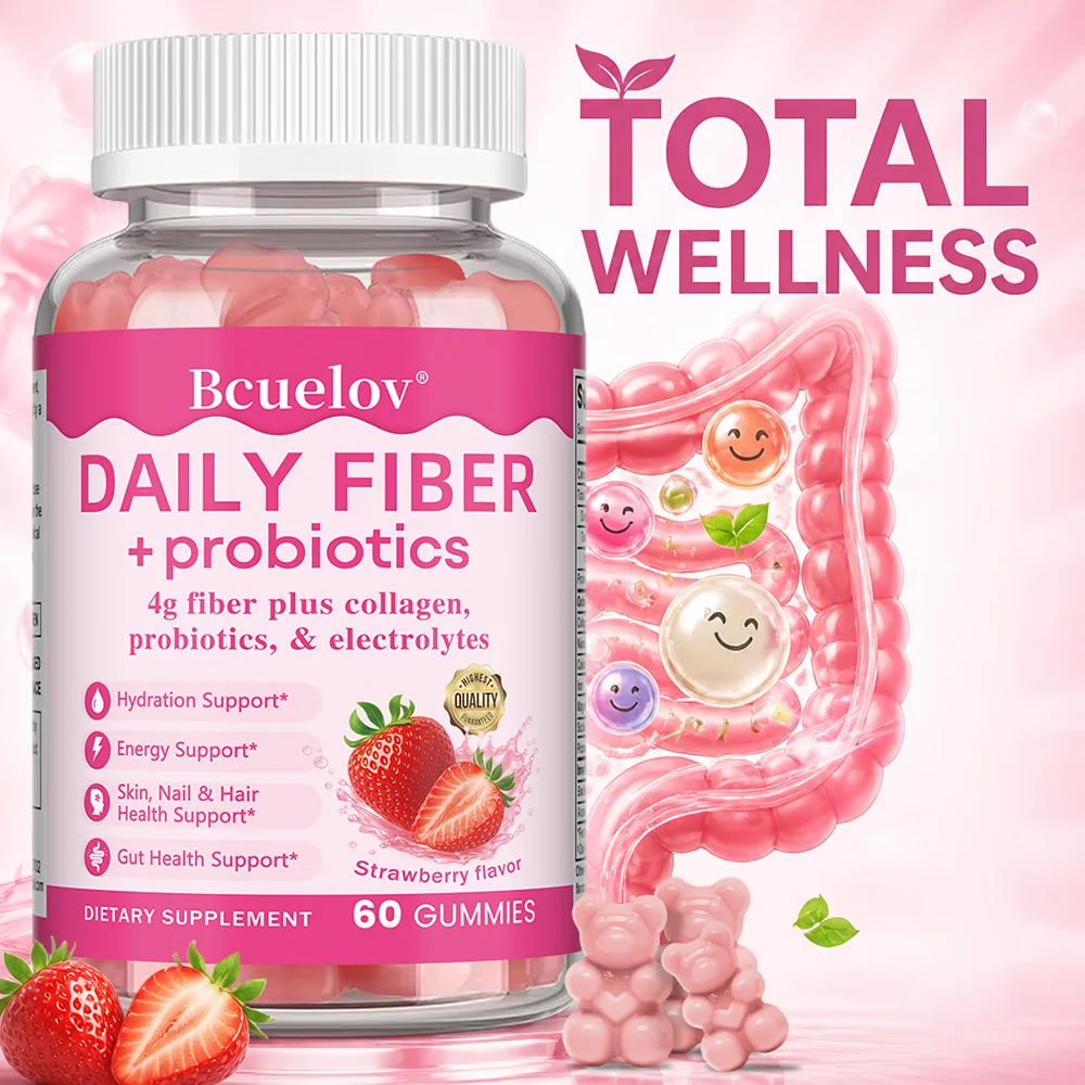 Probiotic Fiber Gummies for Adults, with 1 Billion CFU Probiotics, Collagen, for Digestion & Gut - 60 Counts