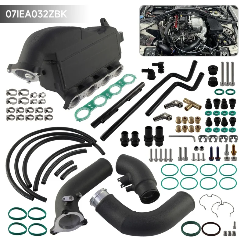 

Black Top Bar & Plate Intercooler Charge Air Cooler Manifold Aluminum w/Pipes For BMW B48 320i 330i F30 14-19 High Performance