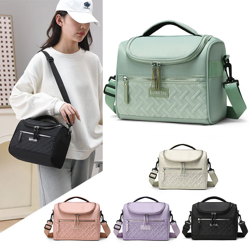 حقيبة غداء كبيرة معزولة ومبردة يدويًا وقابلة للغسل ومتينة من البوليستر مع حزام كتف مبطن للعمل والمدرسة والنزهات