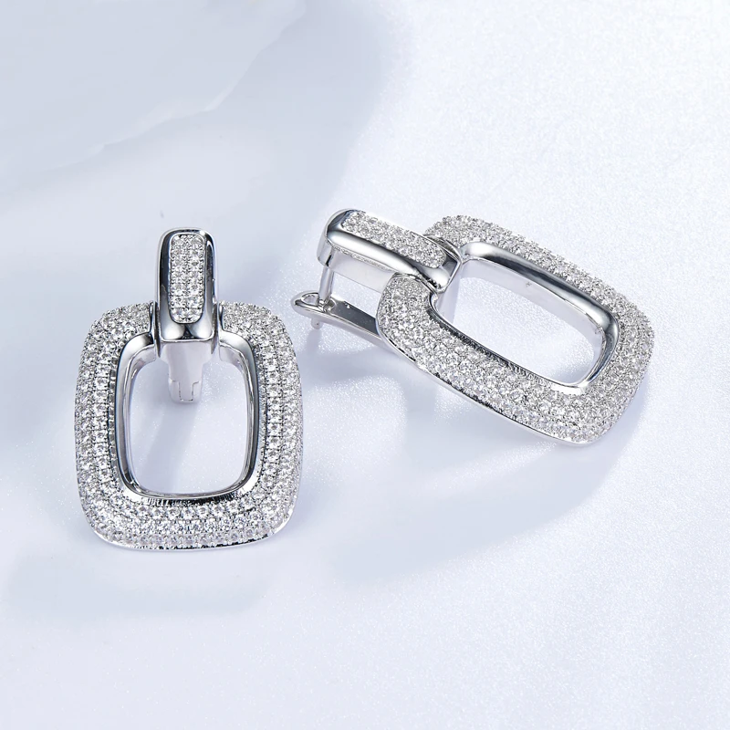 LAYA 925%100 Sterling Silver Luxury Clear Cubic Zirconia Chain Drop Earrings Ear Clip For Women Party Fashion Jewelry Gift