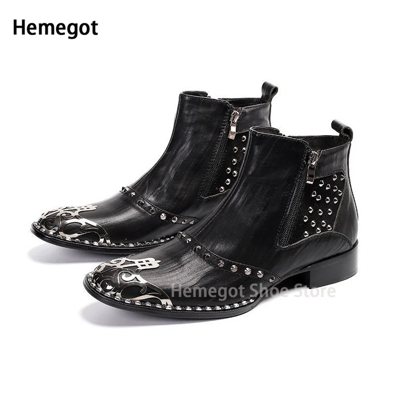 

Rivet Side Zipper Black Ankle Boots for Men New Boots Men's Boots British Ankle Boots Men's Height Breathable Leather Boots