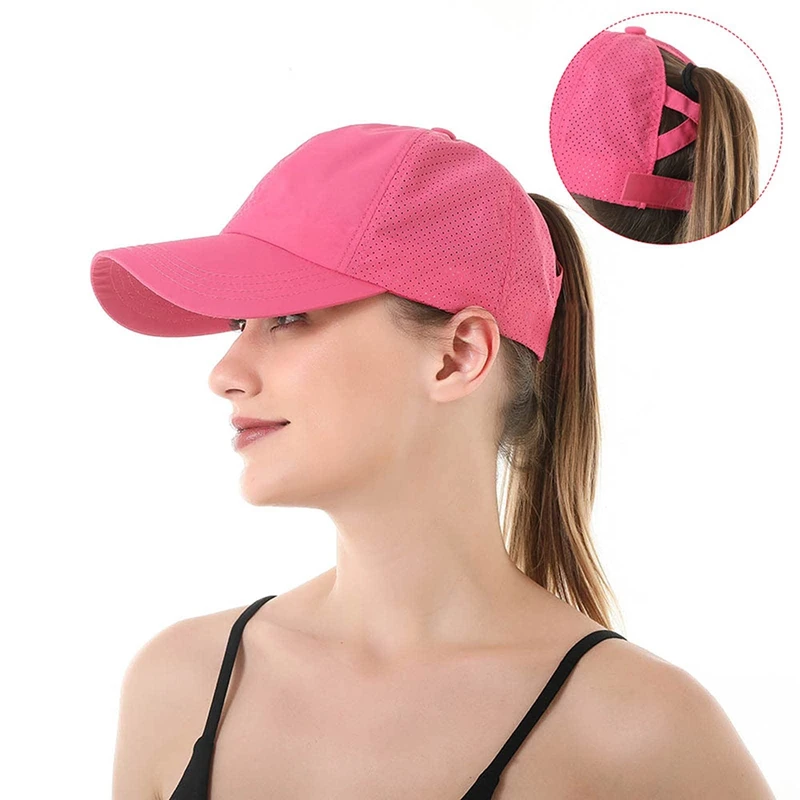 2Pcs Women Criss Cross Ponytail Baseball Cap High Messy Bun Ponycap Quick Drying Mesh Outdoor Travel Hat