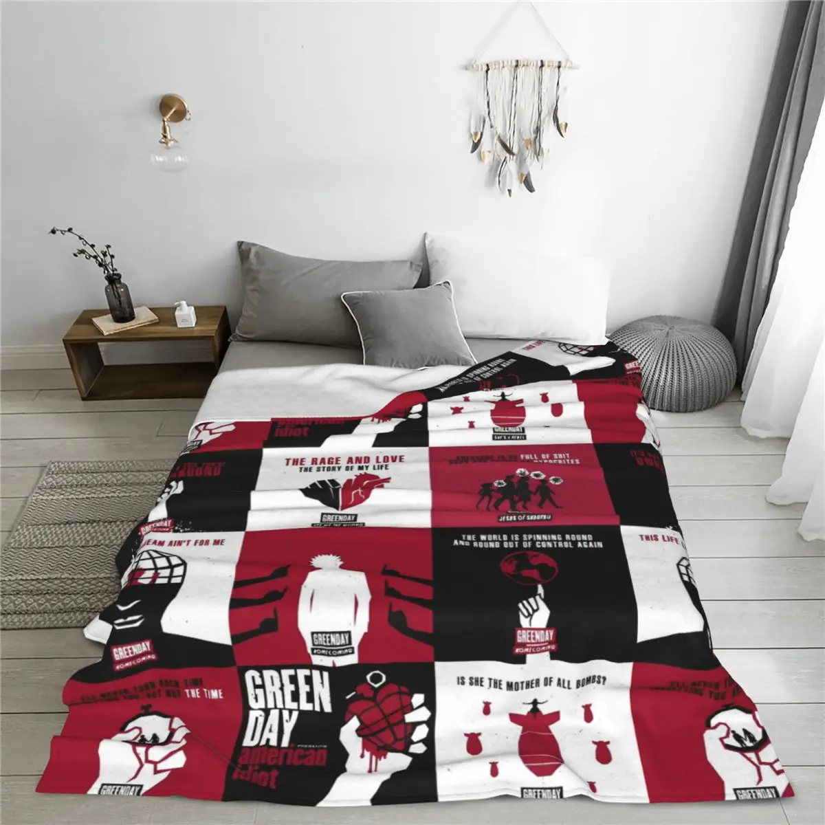 Green Day Punk Rock Music Blanket Flannel Awesome Warm Throw Blankets for Bedding Lounge Spring/Autumn