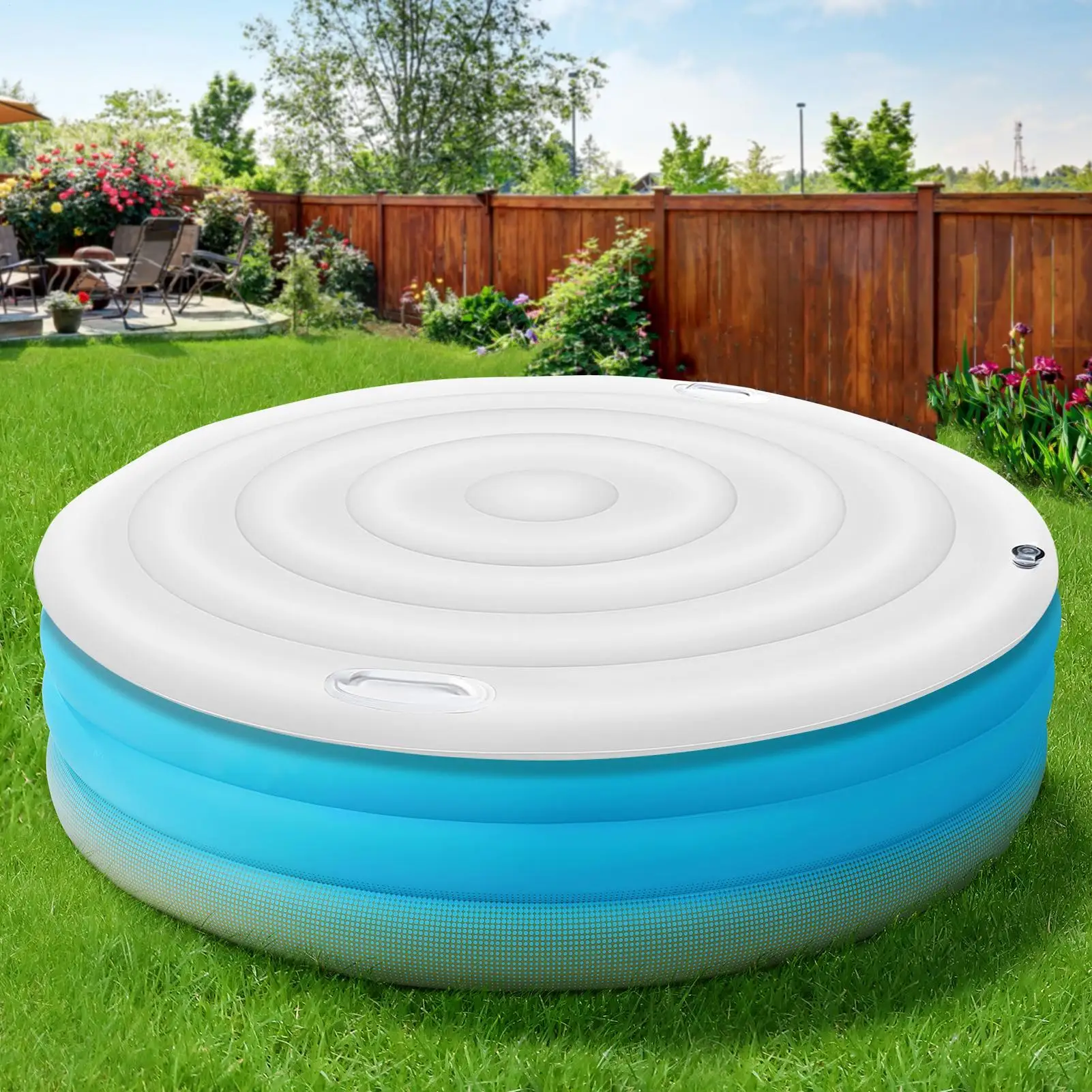 

Inflatable Hot Tub Cover Round Hot Tub Lid Outdoor Spa Pool Windproof Rain Cover with Handles Insulated Lid Protector Foldable