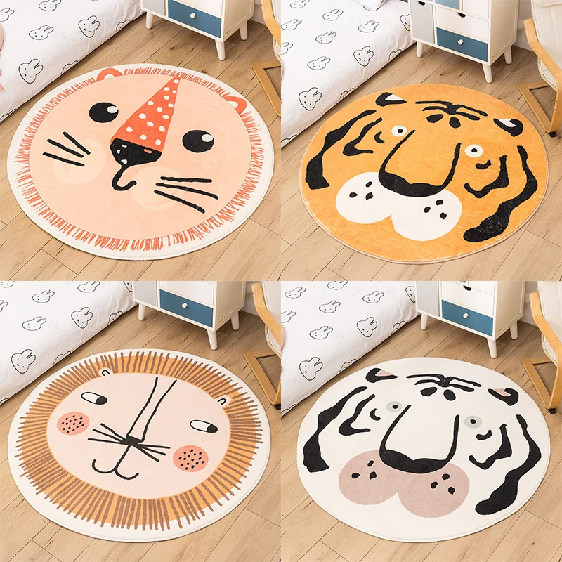 Rainbow cartoon Round Carpet Bedroom Animal Non-slip bedside area carpet Soft plush children\'s play mat Comfortable home decor