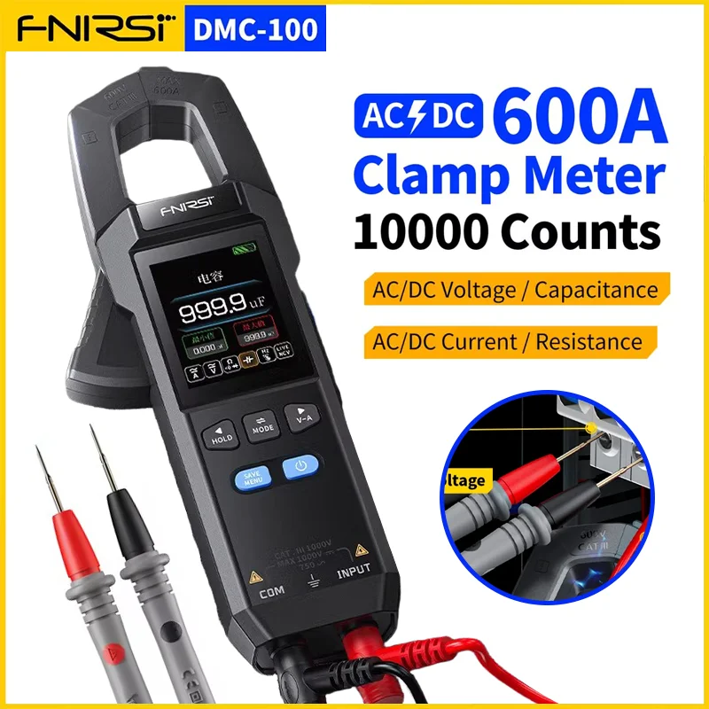 FNIRSI DMC-100 DC AC Current Clamp Meter 10000 Counts Digital Multimeter USB Charger 600A Amperimetric Clamp Electrician Tools