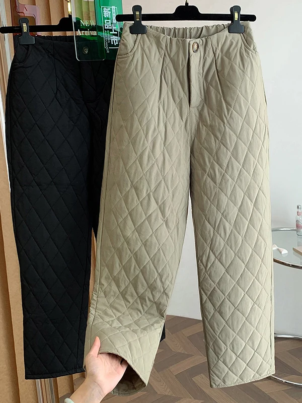 

Women's Faionable Winter Straight Leg Cotton Pants High Waist Warm Fce Lined Outerwear Casual Sle plus Size Trousers