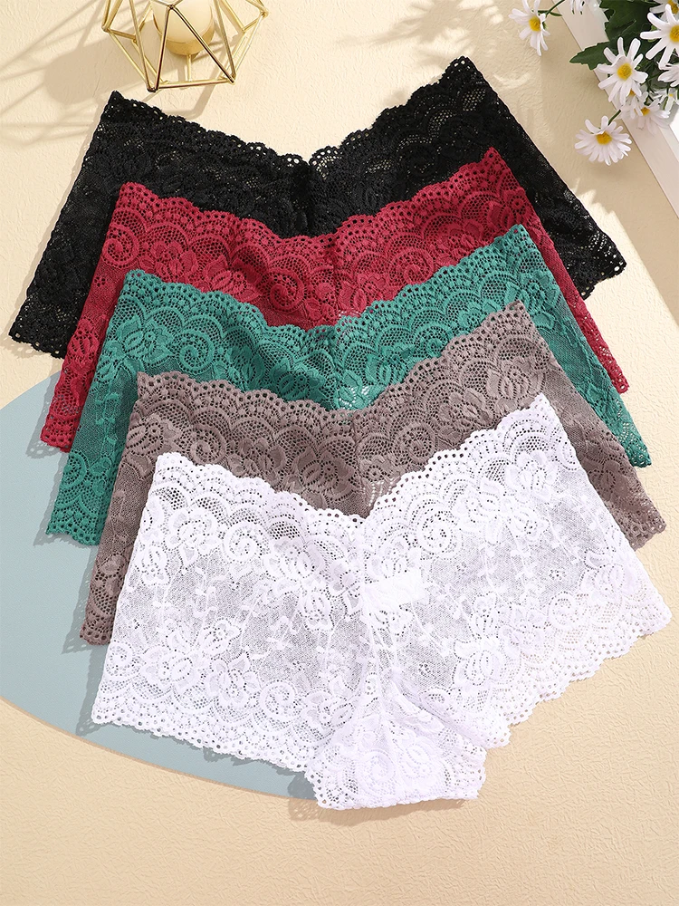 5er-Set S-XL Damen Spitzenhöschen, florales, hohles Design, sexy Unterwäsche, Damen-Intimwäsche, Unterhosen, Dessous, High-Waist-Design, Pantys