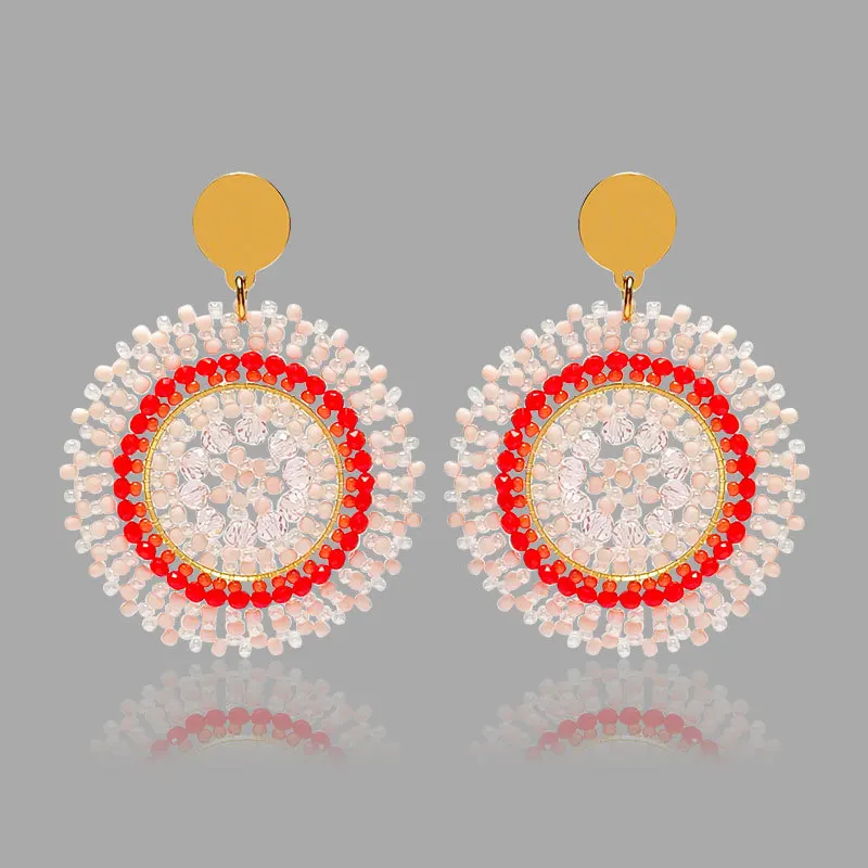 

Rice bead earrings Roundness Crystal Originality Hand knitting Bohemia Alloy Fashion Simple Beaded earrings