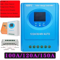 MPPT 100A 120A 150A LCD Display Solar Charge Controller 12V 24V 36V 48V Battery Charger Panel Intelligent Regulator Dual USB