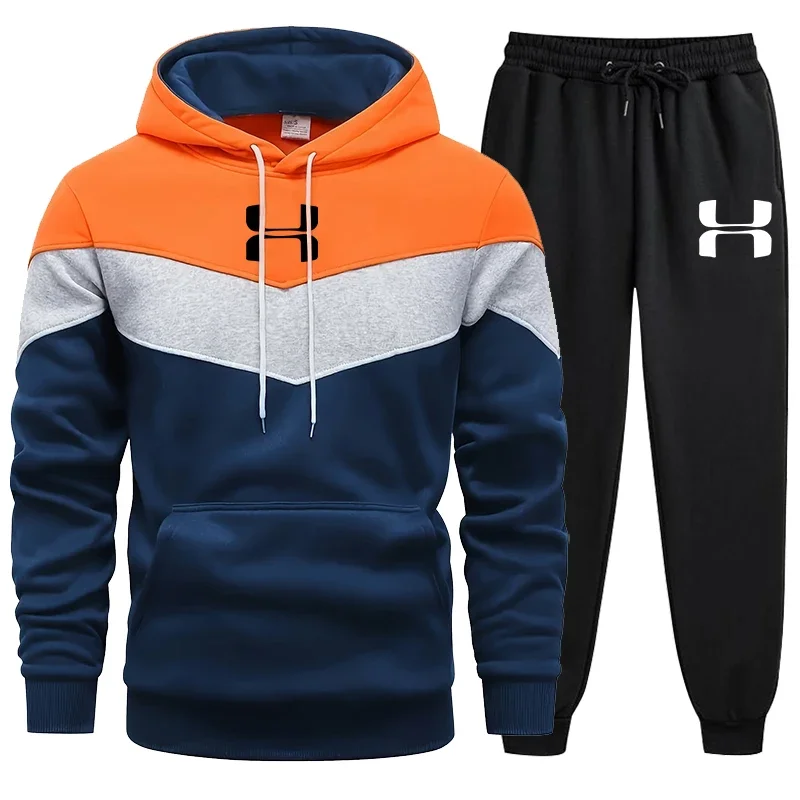 Chándal informal con estampado para hombre, Sudadera con capucha Tricolor, ropa deportiva de alta calidad para correr, otoño e invierno, 2024