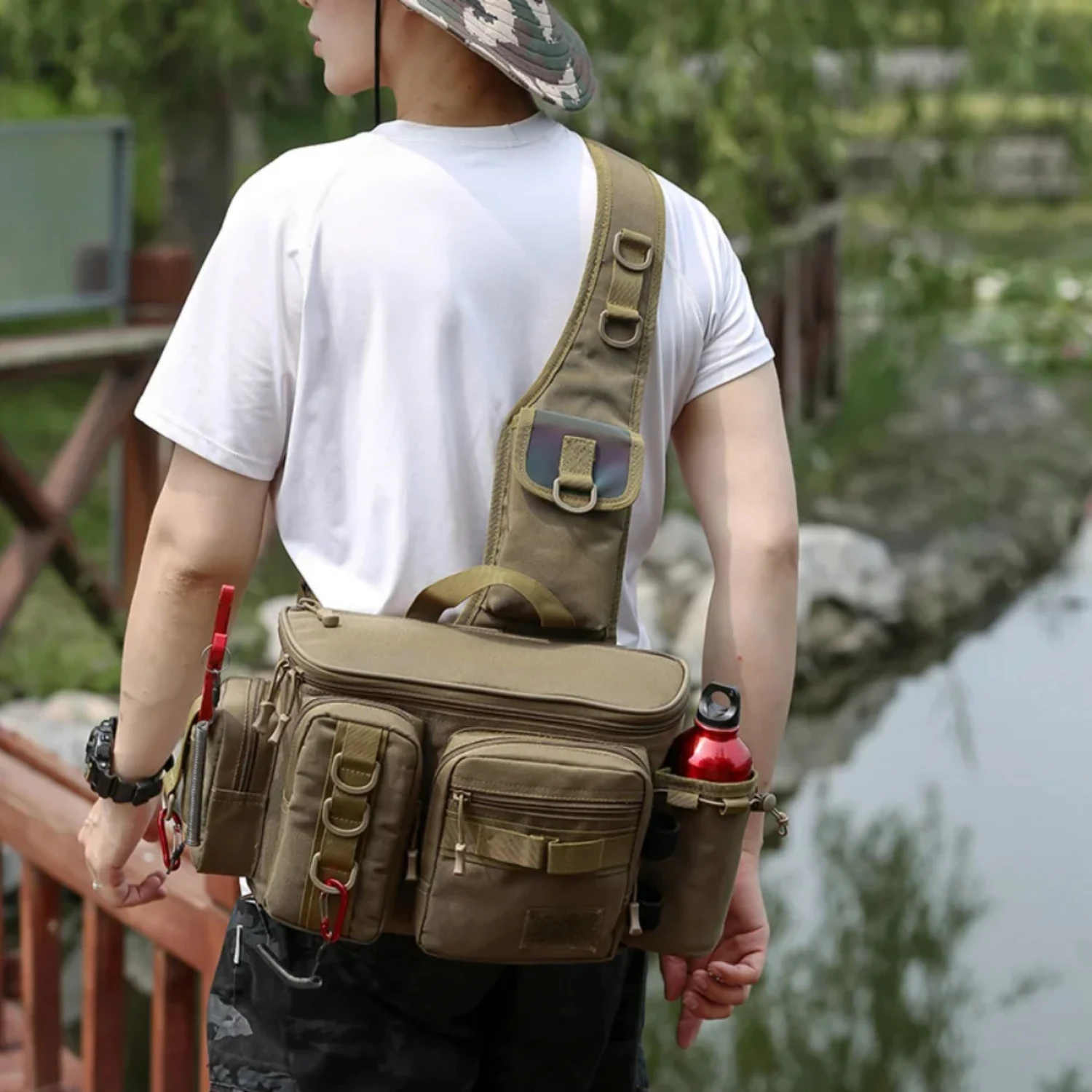 

New Fishing Shoulder Multifunctional Fishing Waist Pack 600D Nylon Large Multi Pocket Waterproof Outdoor Sports Riding