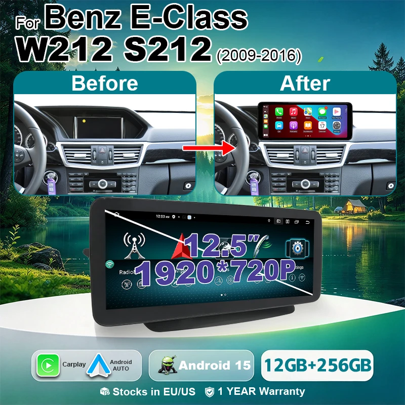 12.5“ Android 15 Car radio Carplay Android AUTO For Mercedes Benz E class W212 E260 E300 E350 2009-2016 NTG 4.0 4.5 5.0 Multimedia Touch Screen Car Stereo Bluetooth m